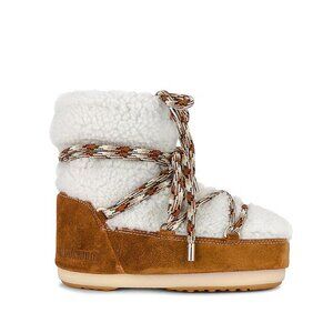 MOON BOOT Low Shearling Boots Whiskey & Off White